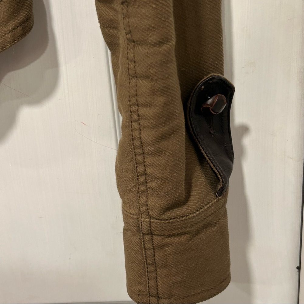 FREE PEOPLE Moto Jacket Olive Army Green Military Coat Leather Trim Buttons Sz 4 - Picture 3 of 11